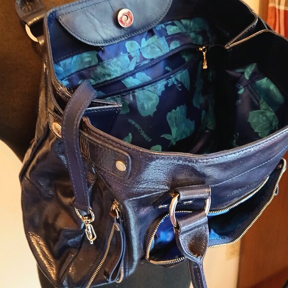 EUC Longchamp Patent Leather Blue Shoulder Bag - Picture 6 of 9